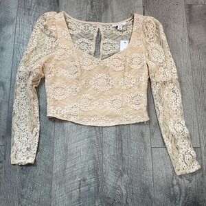 Topshop Lace Long Sleeve Crop Top